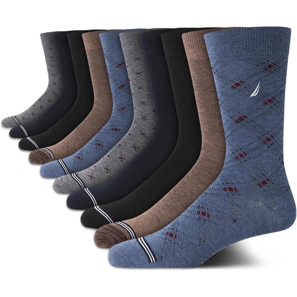 imageNautica Mens Dress Socks  10 Pack Breathable Stretch CrewLength Work Socks for Men for Business Formal Wear Sizes 6125Denim Assorted