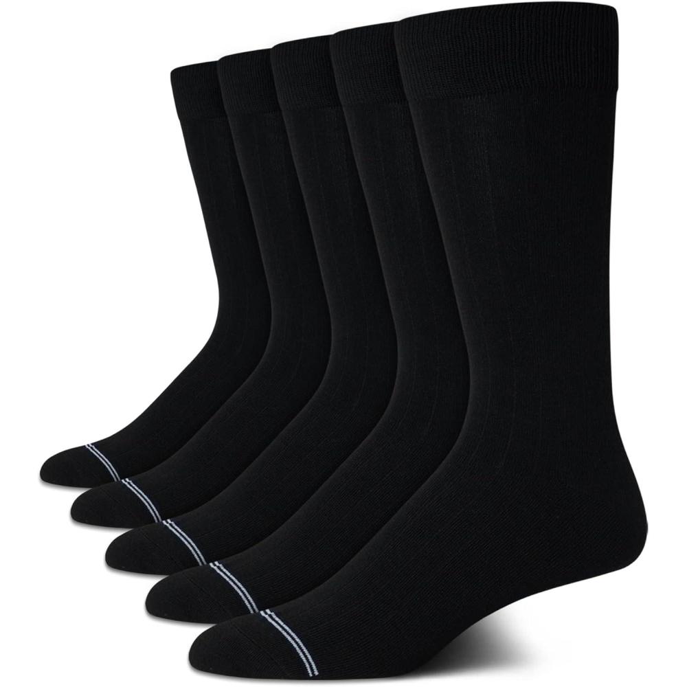 imageNautica Mens Dress Socks  5 Pack Breathable Comfort Stretch CrewLength Work Socks for Men for Business Formal Wear 6125All Black