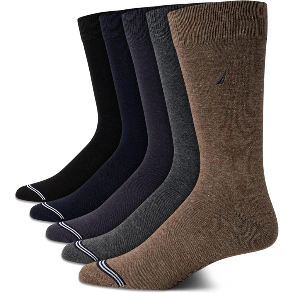 imageNautica Mens Dress Socks 5 Pack Breathable Comfort Stretch CrewLength Work Socks for Men for Business Formal Wear 6125Assorted