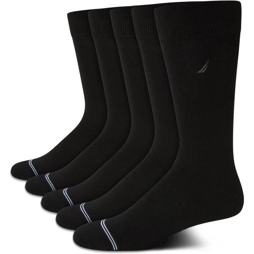 imageNautica Mens Dress Socks 5 Pack Breathable Comfort Stretch CrewLength Work Socks for Men for Business Formal Wear 6125Black Flat Knit