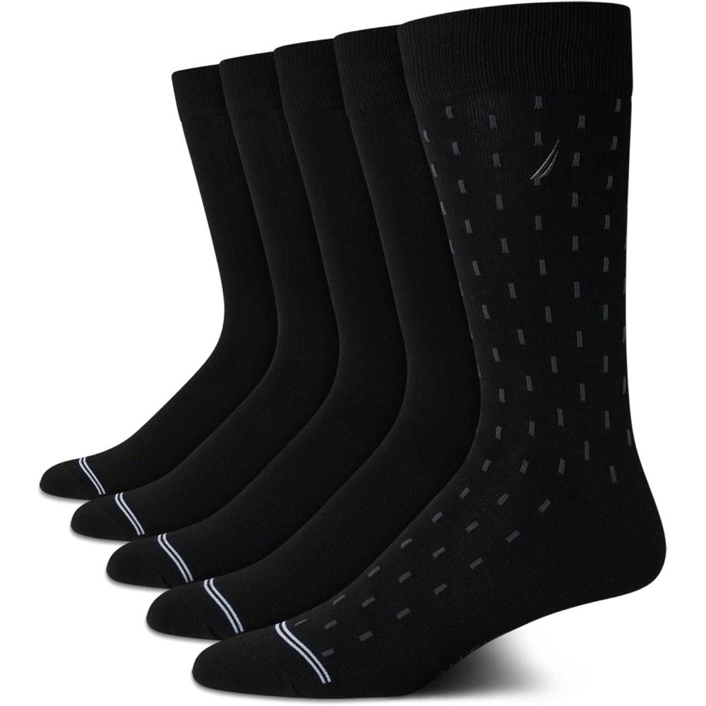 imageNautica Mens Dress Socks 5 Pack Breathable Comfort Stretch CrewLength Work Socks for Men for Business Formal Wear 6125Black Linear Fade