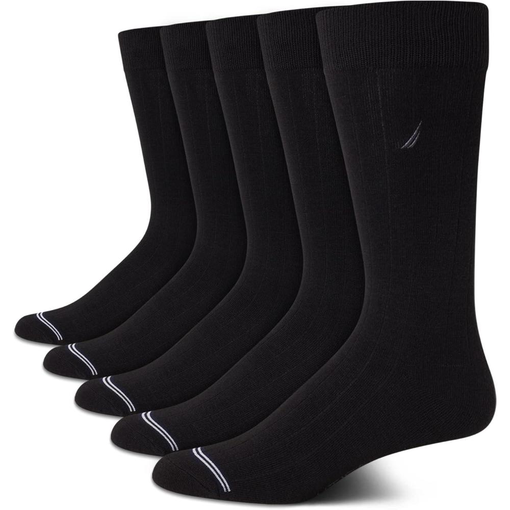 imageNautica Mens Dress Socks 5 Pack Breathable Comfort Stretch CrewLength Work Socks for Men for Business Formal Wear 6125Black Logo