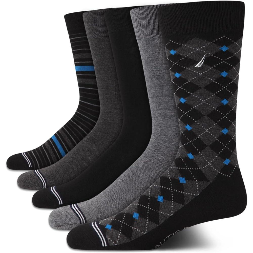 imageNautica Mens Dress Socks 5 Pack Breathable Comfort Stretch CrewLength Work Socks for Men for Business Formal Wear 6125Black Multi