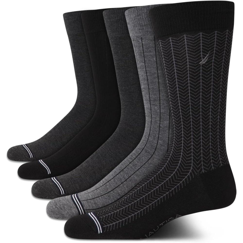 imageNautica Mens Dress Socks 5 Pack Breathable Comfort Stretch CrewLength Work Socks for Men for Business Formal Wear 6125BlackGrey