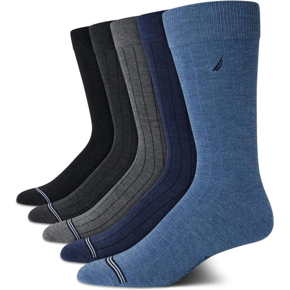 imageNautica Mens Dress Socks 5 Pack Breathable Comfort Stretch CrewLength Work Socks for Men for Business Formal Wear 6125BlueGrey Rib