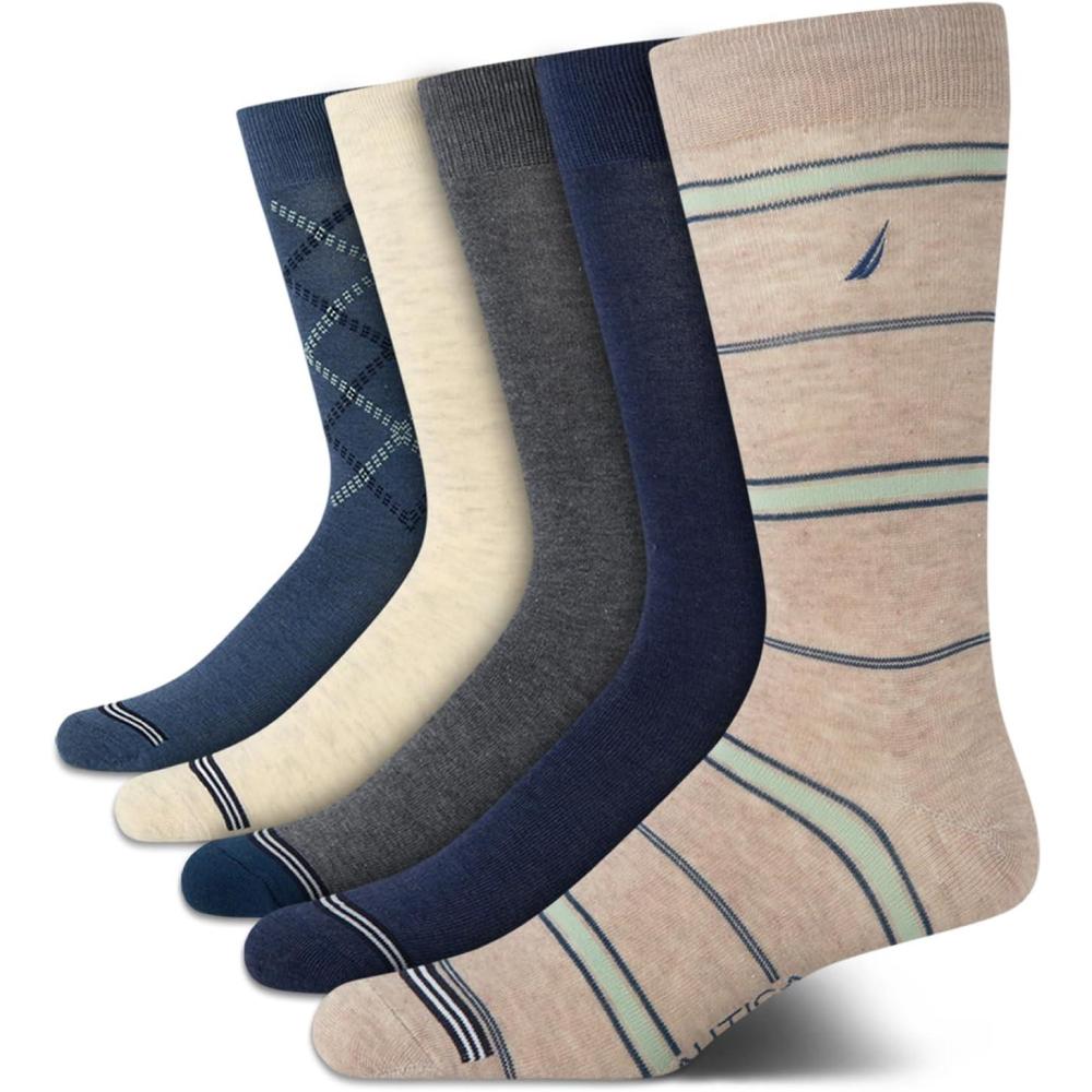imageNautica Mens Dress Socks 5 Pack Breathable Comfort Stretch CrewLength Work Socks for Men for Business Formal Wear 6125BlueTan