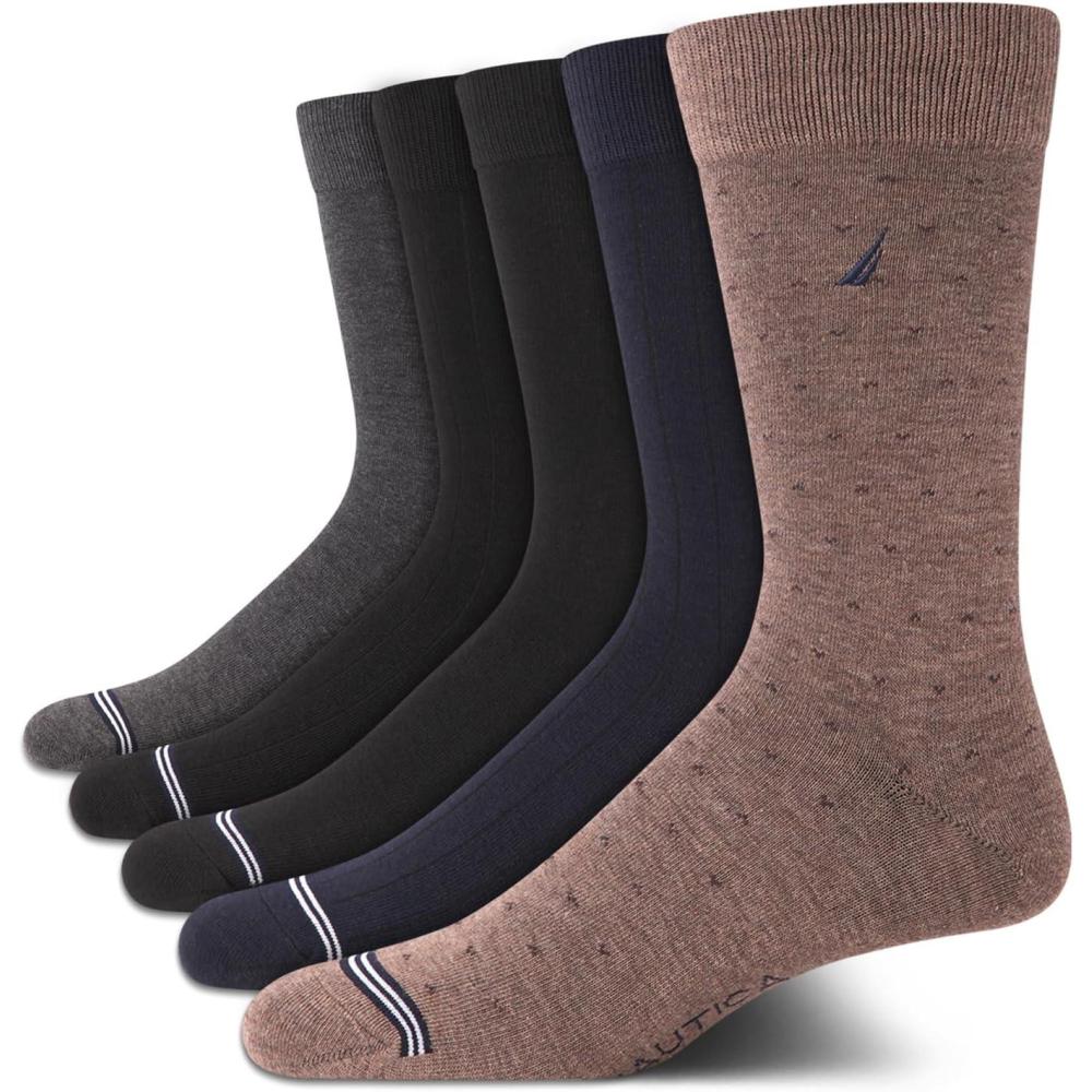 imageNautica Mens Dress Socks 5 Pack Breathable Comfort Stretch CrewLength Work Socks for Men for Business Formal Wear 6125Brown Multi