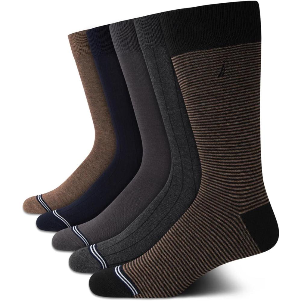 imageNautica Mens Dress Socks 5 Pack Breathable Comfort Stretch CrewLength Work Socks for Men for Business Formal Wear 6125BrownGrey Assorted