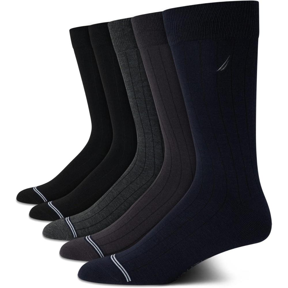 imageNautica Mens Dress Socks 5 Pack Breathable Comfort Stretch CrewLength Work Socks for Men for Business Formal Wear 6125Dark Assorted