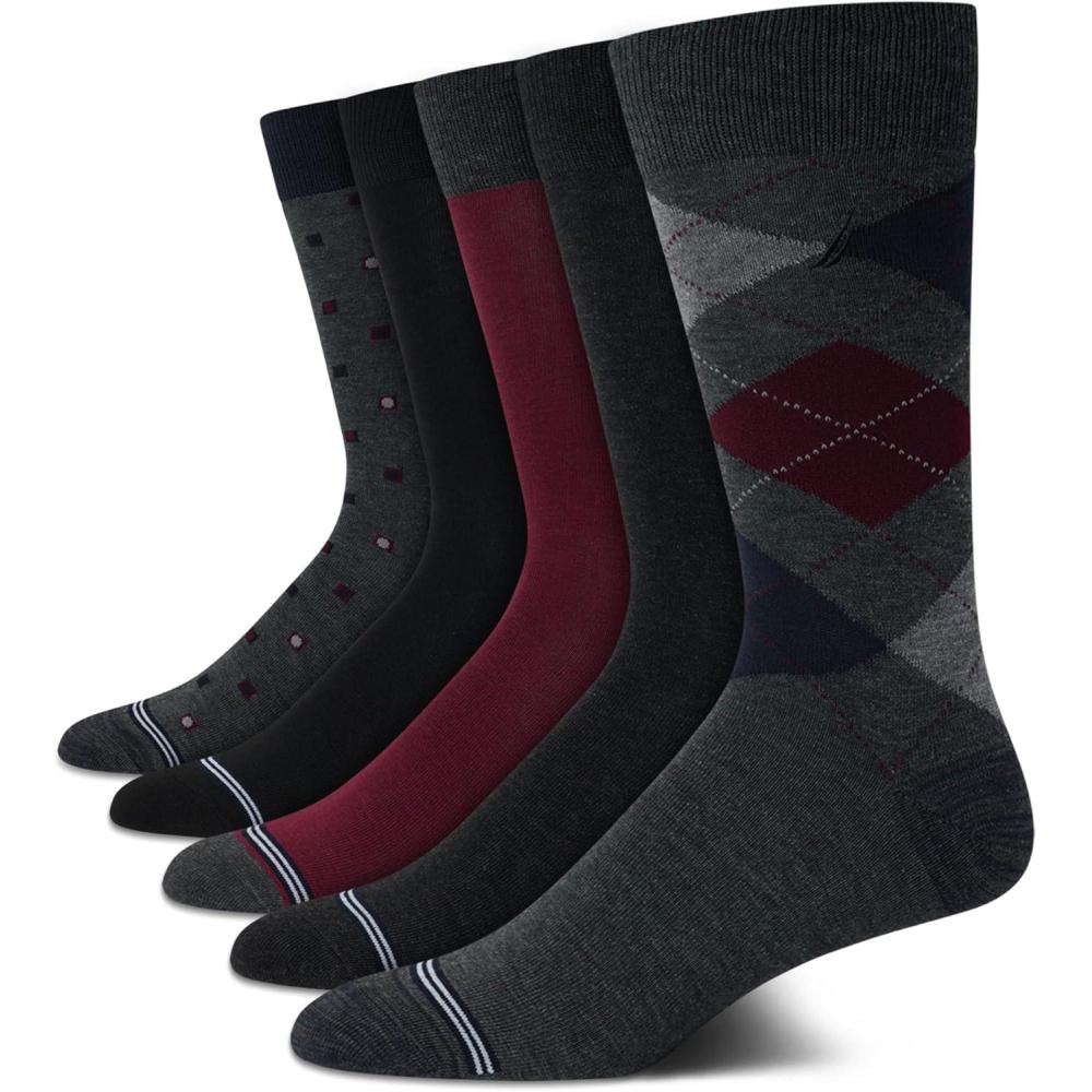 imageNautica Mens Dress Socks 5 Pack Breathable Comfort Stretch CrewLength Work Socks for Men for Business Formal Wear 6125Dark Grey Heather