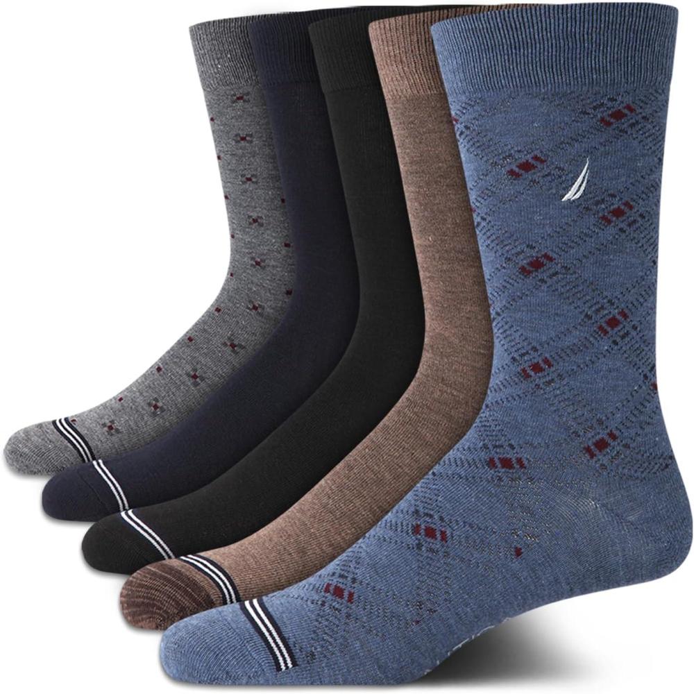 imageNautica Mens Dress Socks  5 Pack Breathable Comfort Stretch CrewLength Work Socks for Men for Business Formal Wear 6125Denim Assorted