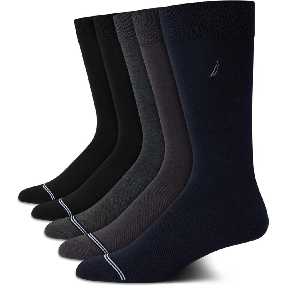 imageNautica Mens Dress Socks  5 Pack Breathable Comfort Stretch CrewLength Work Socks for Men for Business Formal Wear 6125Navy Assortment