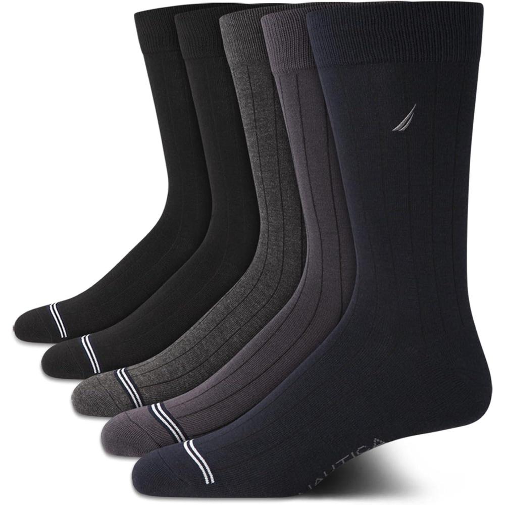 imageNautica Mens Dress Socks 5 Pack Breathable Comfort Stretch CrewLength Work Socks for Men for Business Formal Wear 6125NavyGrayBlack