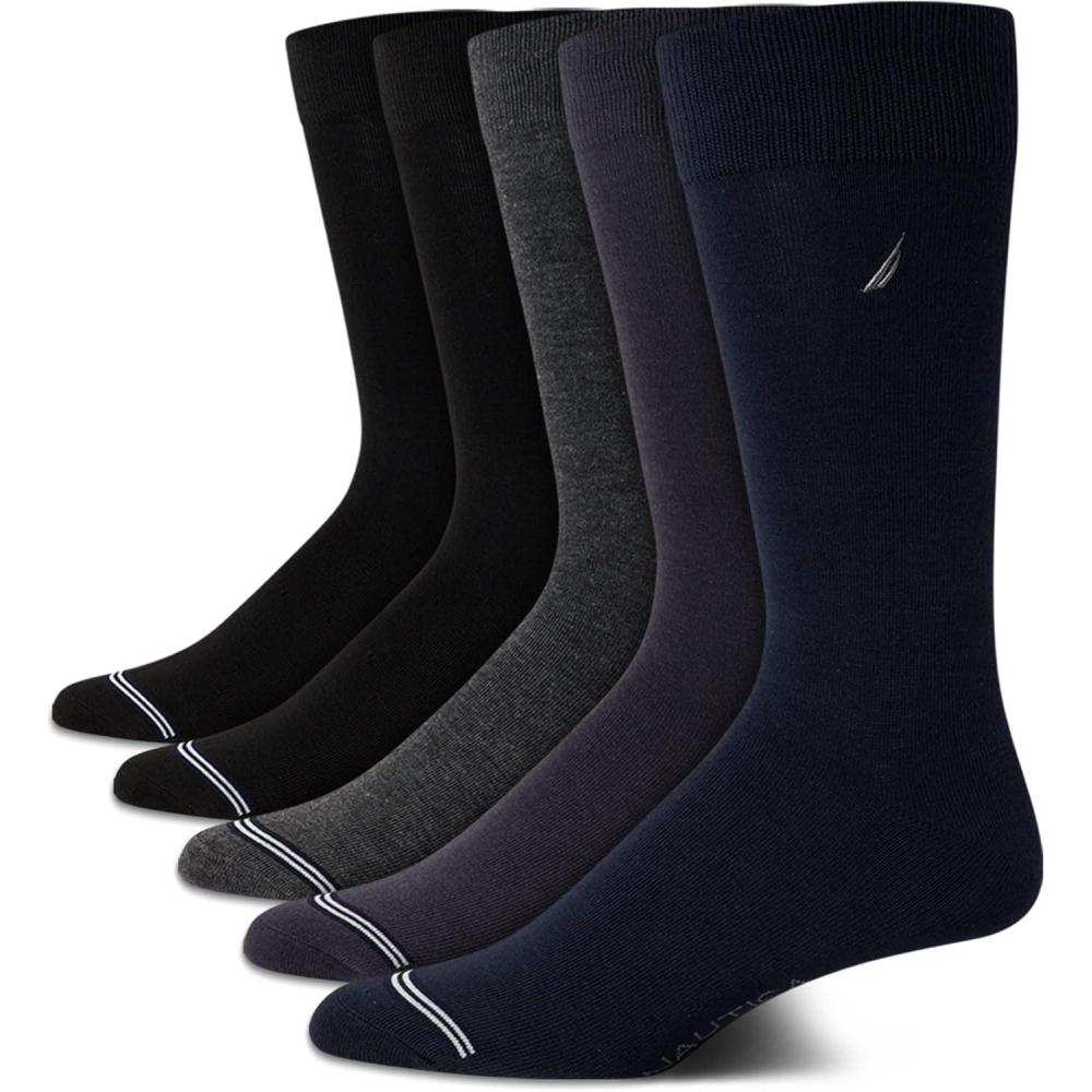 imageNautica Mens Dress Socks 5 Pack Breathable Comfort Stretch CrewLength Work Socks for Men for Business Formal Wear 6125NavyGreyBlack