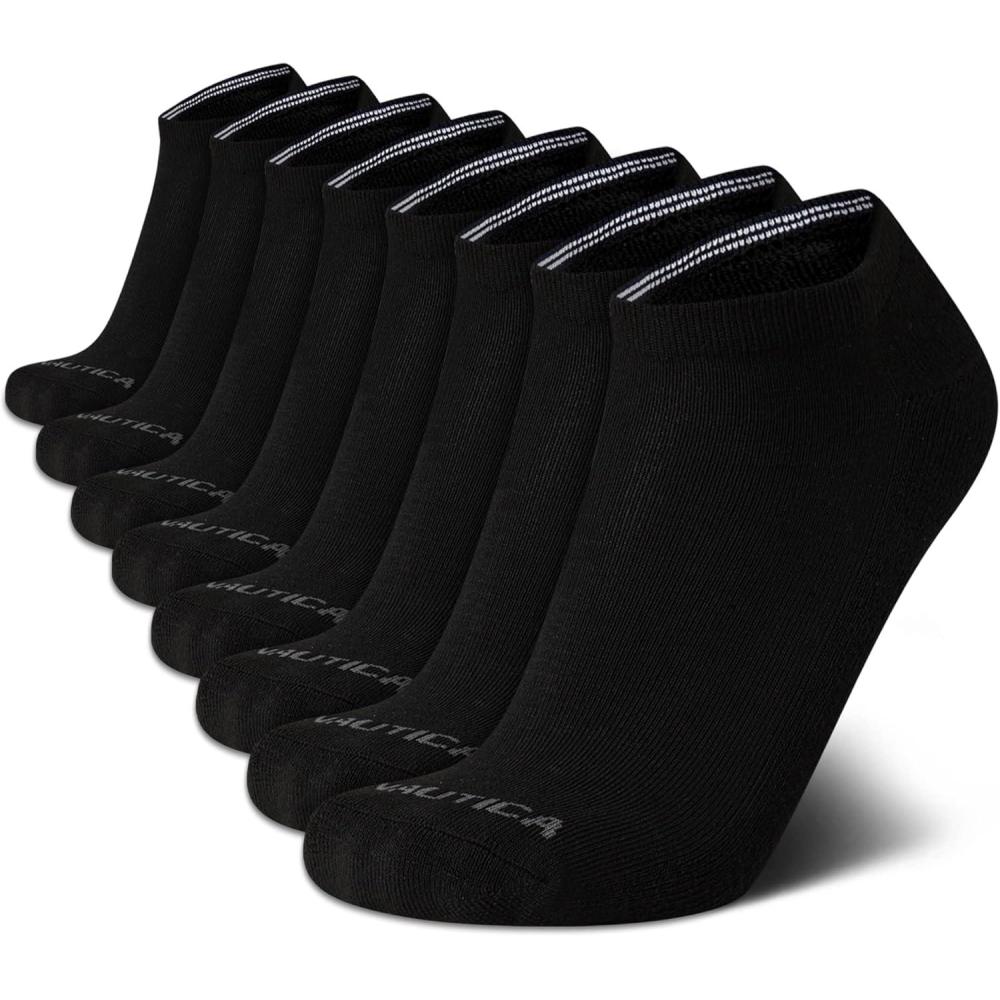 imageNautica Mens Low Cut Socks 8 Pack Soft Stretch Cushioned Athletic Ankle Socks for Men for Sports and Running Size 6125Black