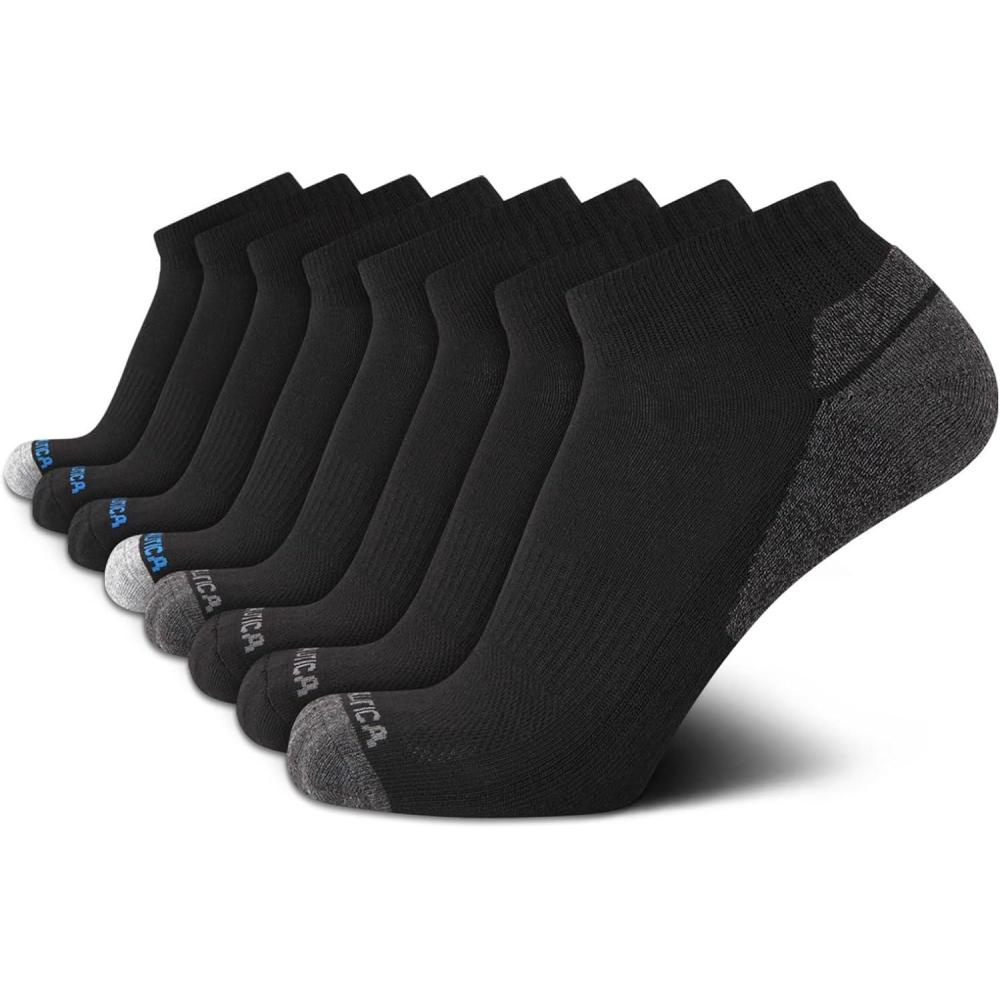 imageNautica Mens Quarter Socks 8 Pack Comfort Stretch Cushioned MoistureWicking Athletic Ankle Socks for Men Sizes 6125All Black