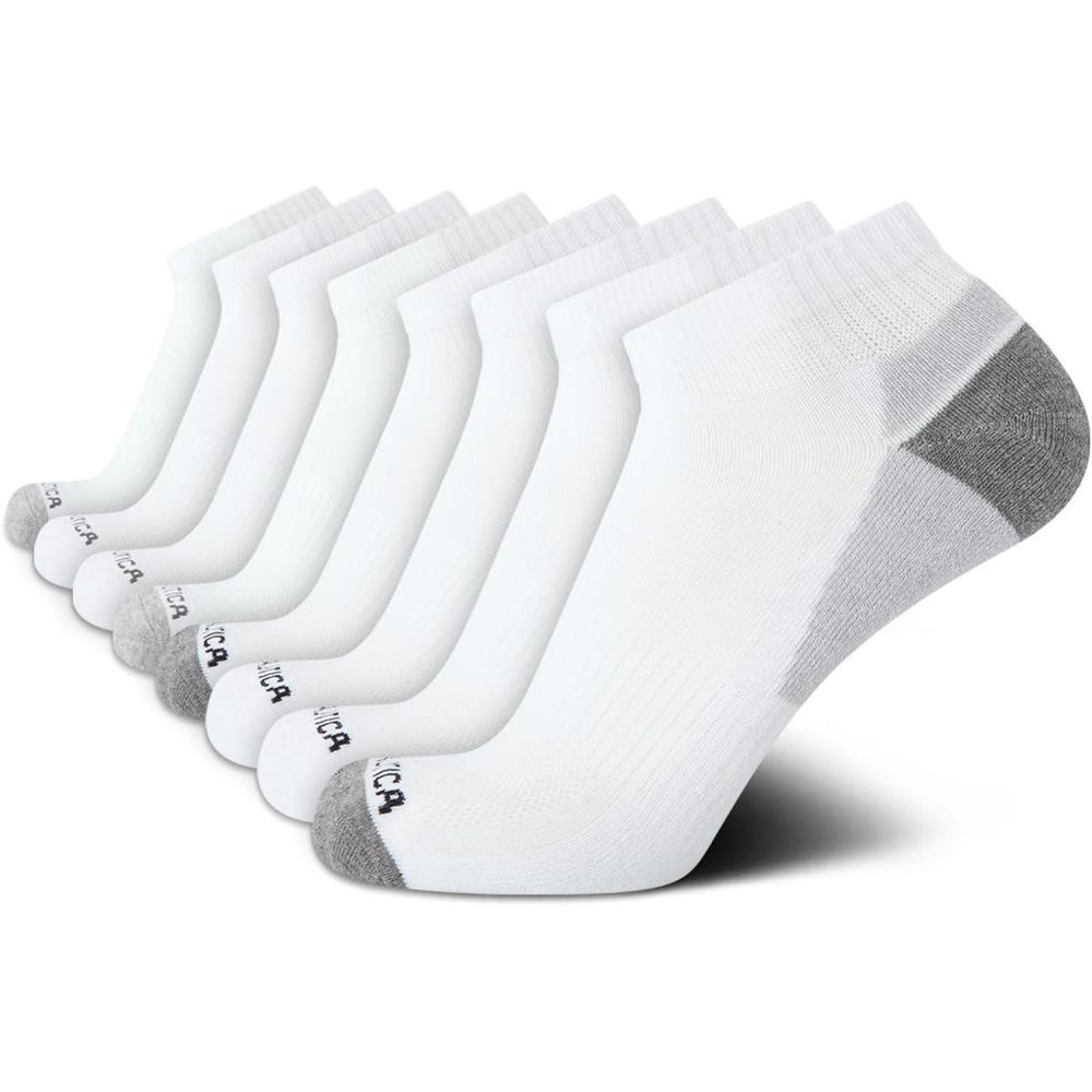 imageNautica Mens Quarter Socks 8 Pack Comfort Stretch Cushioned MoistureWicking Athletic Ankle Socks for Men Sizes 6125All White