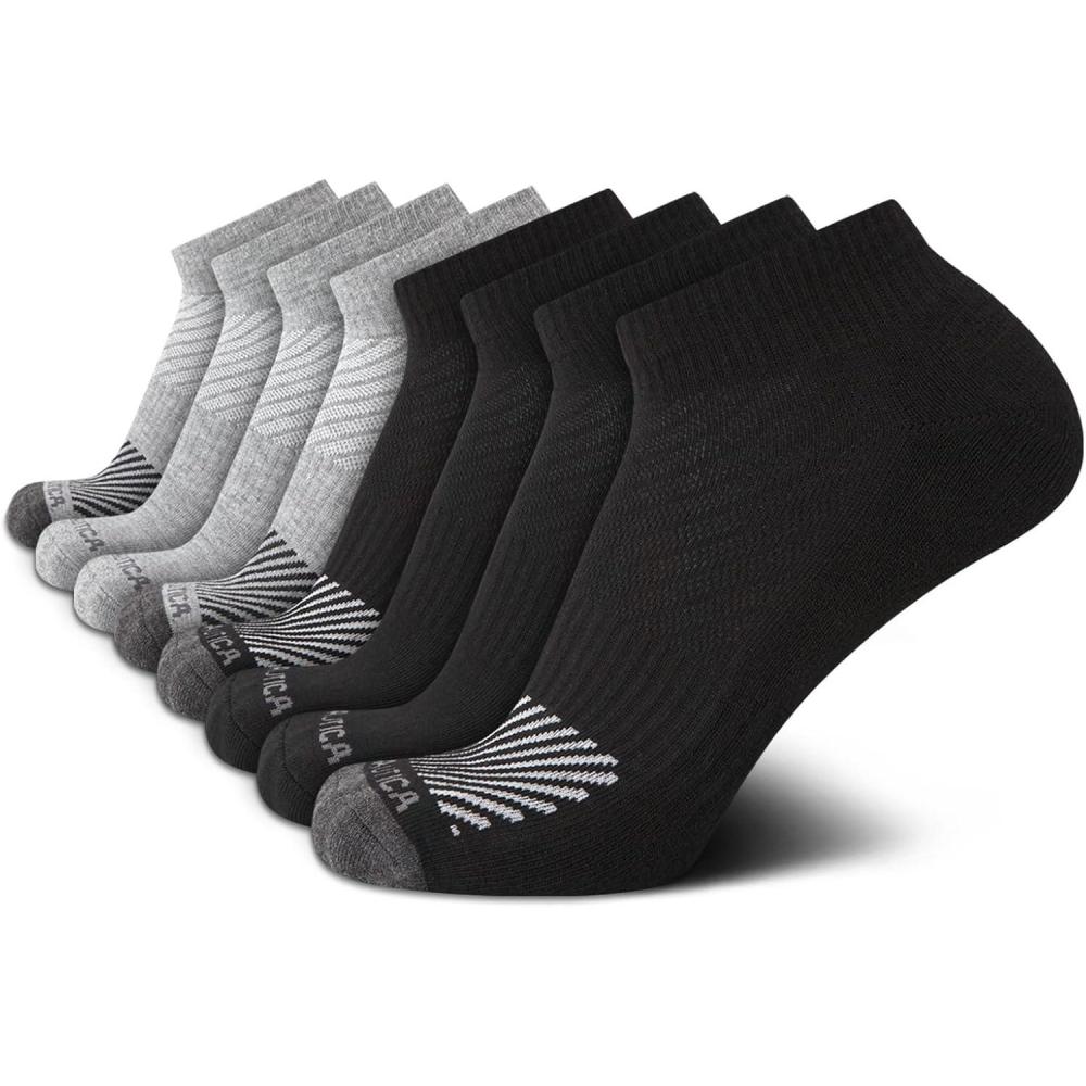 imageNautica Mens Quarter Socks 8 Pack Comfort Stretch Cushioned MoistureWicking Athletic Ankle Socks for Men Sizes 6125BlackGrey