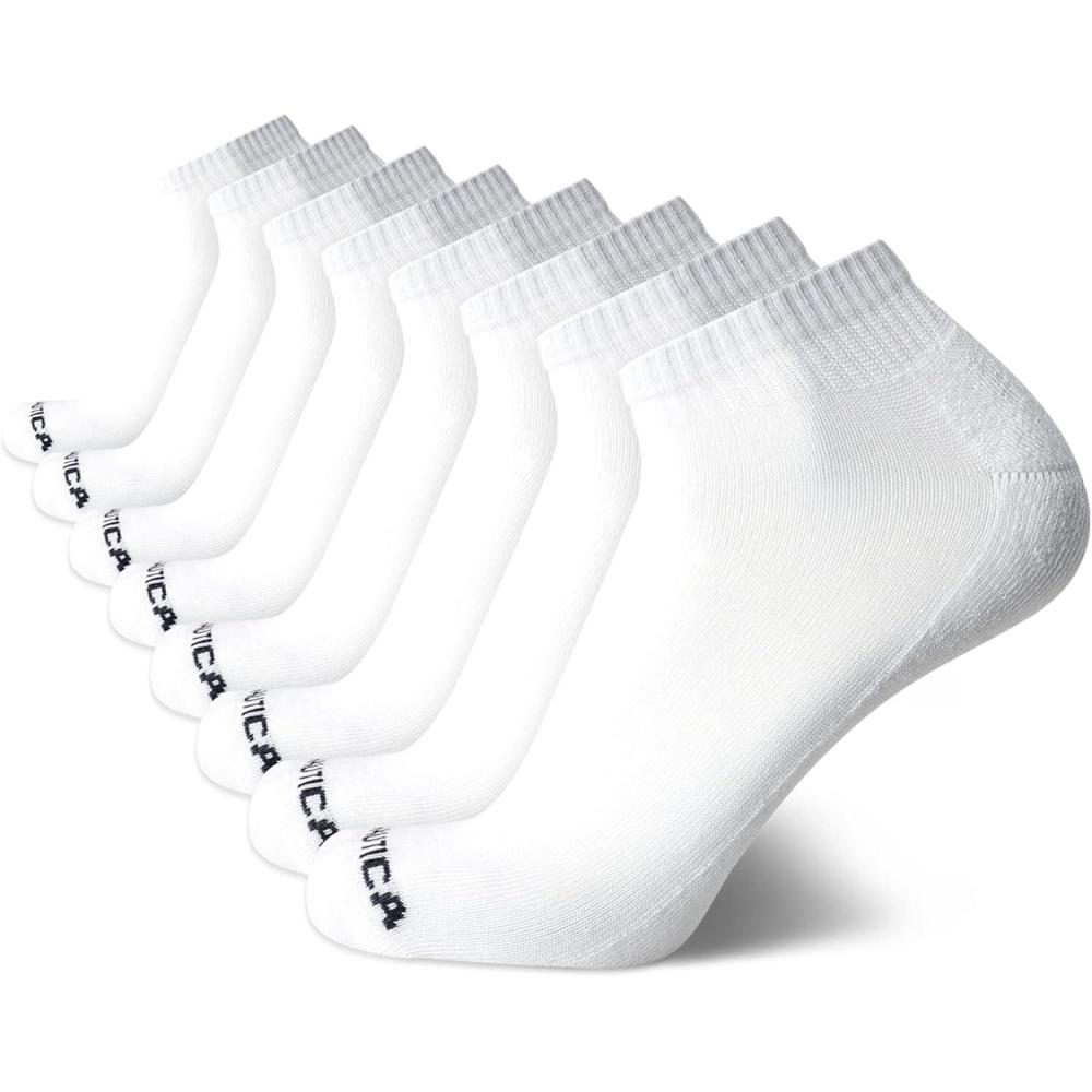 imageNautica Mens Quarter Socks 8 Pack Comfort Stretch Cushioned MoistureWicking Athletic Ankle Socks for Men Sizes 6125White