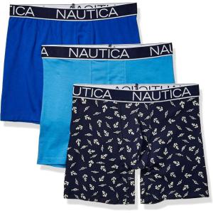 Nautica Men’s 3-Pack Classic Cotton Stretch Boxer Briefs(Aero Blue/Sea Cobalt/Anchor Peacoat)