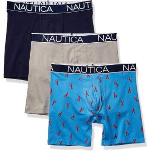 Nautica Men’s 3-Pack Classic Cotton Stretch Boxer Briefs(Alloy/Peacoat/Lobster Printaero Blue)