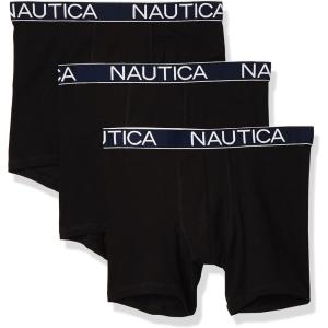 Nautica Men’s 3-Pack Classic Cotton Stretch Boxer Briefs(Black)