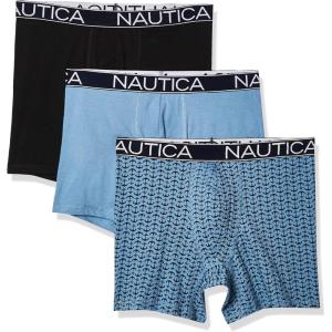 Nautica Men’s 3-Pack Classic Cotton Stretch Boxer Briefs(Black/Aero Blue/Anchor Print Aero Blue)