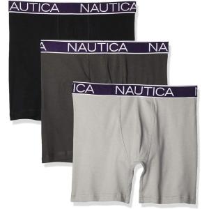 Nautica Men’s 3-Pack Classic Cotton Stretch Boxer Briefs(Black/Charcoal/Alloy)