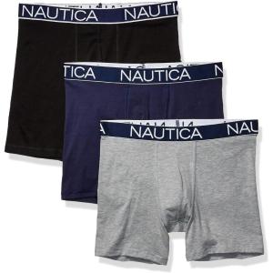 Nautica Men’s 3-Pack Classic Cotton Stretch Boxer Briefs(Black/Peacoat/Heather Grey)