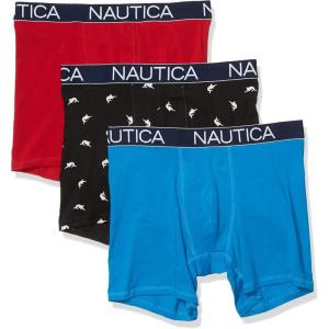 Nautica Men’s 3-Pack Classic Cotton Stretch Boxer Briefs(Nautica Red/Capri/Swordfish Print Black)