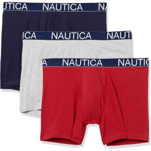 Nautica Men’s 3-Pack Classic Cotton Stretch Boxer Briefs(Peacoat/Heather Grey/Nautica Red)
