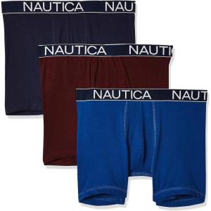 Nautica Men’s 3-Pack Classic Cotton Stretch Boxer Briefs(Peacoat/Monaco Blue/Tawny Port)