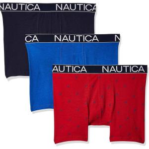Nautica Men’s 3-Pack Classic Cotton Stretch Boxer Briefs(Sea Cobalt/Peacoat/Sail Print Nautica Red)