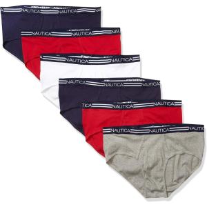 Nautica Men’s 6 Pack Classic Cotton Fly Front Briefs(Peacoat/Nautica Red/Heather Grey/White- 6 Pack)
