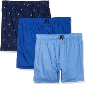 Nautica Men’s Classic Cotton 3-Pack Woven Boxers(Aero Blue/Sea Cobalt/Sails Peacoat)