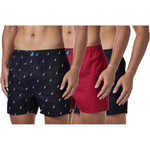 Nautica Men’s Classic Cotton 3-Pack Woven Boxers(Black/Nautica Red/Sails Black)