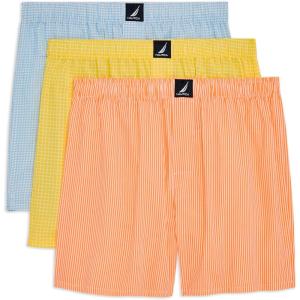Nautica Men’s Classic Cotton 3-Pack Woven Boxers(Blue/Yellow/Peach)