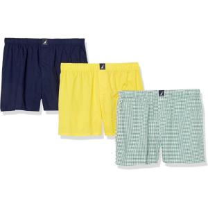 Nautica Men’s Classic Cotton 3-Pack Woven Boxers(Mari Gold/Peacoat/Check Ocean Greenery)