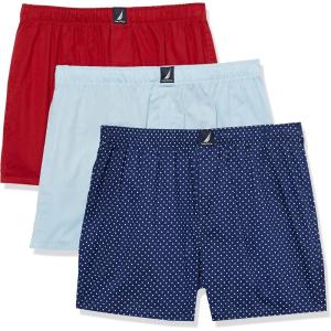 Nautica Men’s Classic Cotton 3-Pack Woven Boxers(Noon Blue/Nautica Red/Polka Dot Print)