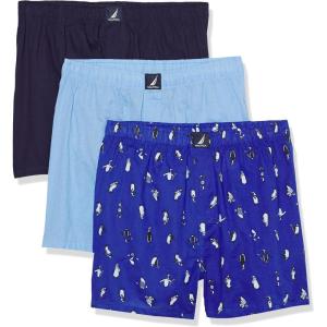 Nautica Men’s Classic Cotton 3-Pack Woven Boxers(Peacoat/Coastal Sky/Penguins-ocean Lapis)