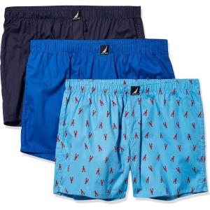Nautica Men’s Classic Cotton 3-Pack Woven Boxers(Sea Cobalt/Peacoat/Lobster Aero Blue)