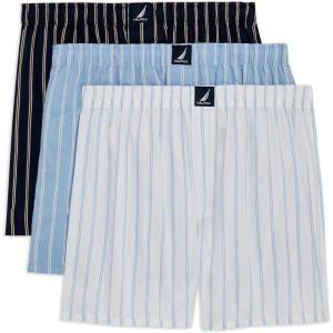 Nautica Men’s Classic Cotton 3-Pack Woven Boxers(Stripes Blue and White 3 Pack)