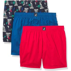 Nautica Men’s Classic Cotton 3-Pack Woven Boxers(Windsurf Blue/Nautica Red/Sail Blue Print)