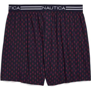 Nautica Men’s Classic Cotton Loose Knit Boxer(2 Way Anchor Print Peacoat-nautica Red)