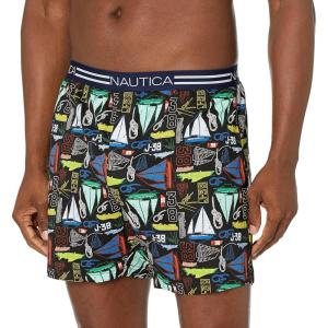 Nautica Men’s Classic Cotton Loose Knit Boxer(Marina Print-black)