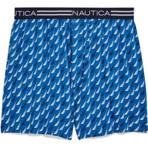 Nautica Men’s Classic Cotton Loose Knit Boxer(Mix Sail Print-spinner Blue)