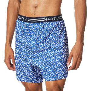 Nautica Men’s Classic Cotton Loose Knit Boxer(Shark Attack/Bright Blue)