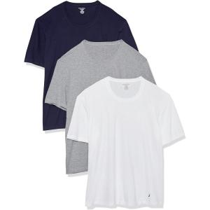 Nautica Mens Cotton Crew Neck 3-Pack T-Shirts(White/Peacoat/Heather Grey)