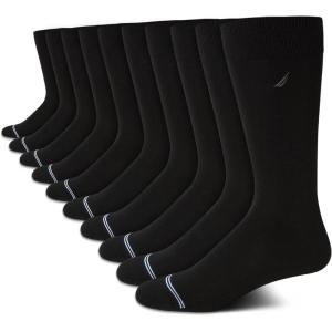 Nautica Mens Dress Socks – 10 Pack Breathable Stretch Crew Socks for Men for Work Business and Formal Wear (Sizes: 6-12.5)(Black Flat Knit)