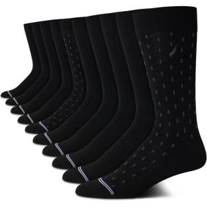 Nautica Mens Dress Socks – 10 Pack Breathable Stretch Crew Socks for Men for Work Business and Formal Wear (Sizes: 6-12.5)(Black Linear Fade)